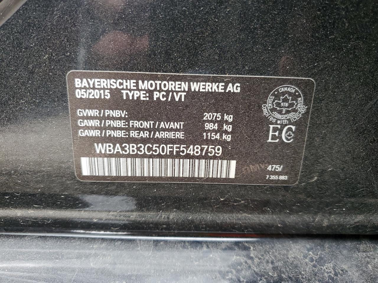 WBA3B3C50FF548759 2015 BMW 328 Xi