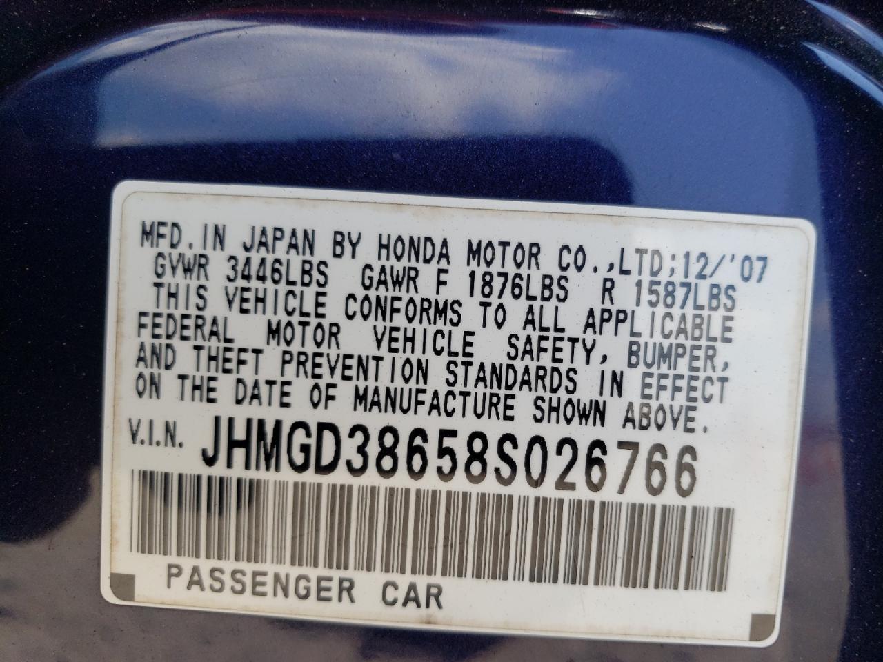 JHMGD38658S026766 2008 Honda Fit Sport