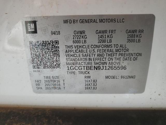 2018 Chevrolet Colorado VIN: 1GCGTBEN9J1265596 Lot: 59332224