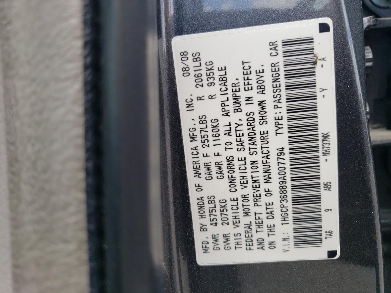 1HGCP36889A007794 2009 Honda Accord Exl