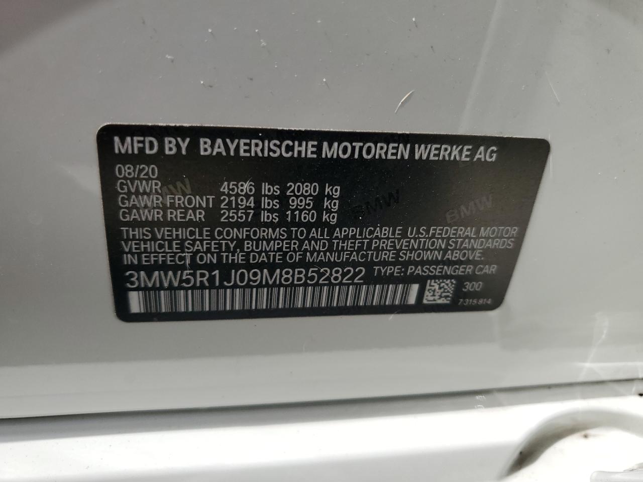 3MW5R1J09M8B52822 2021 BMW 330I