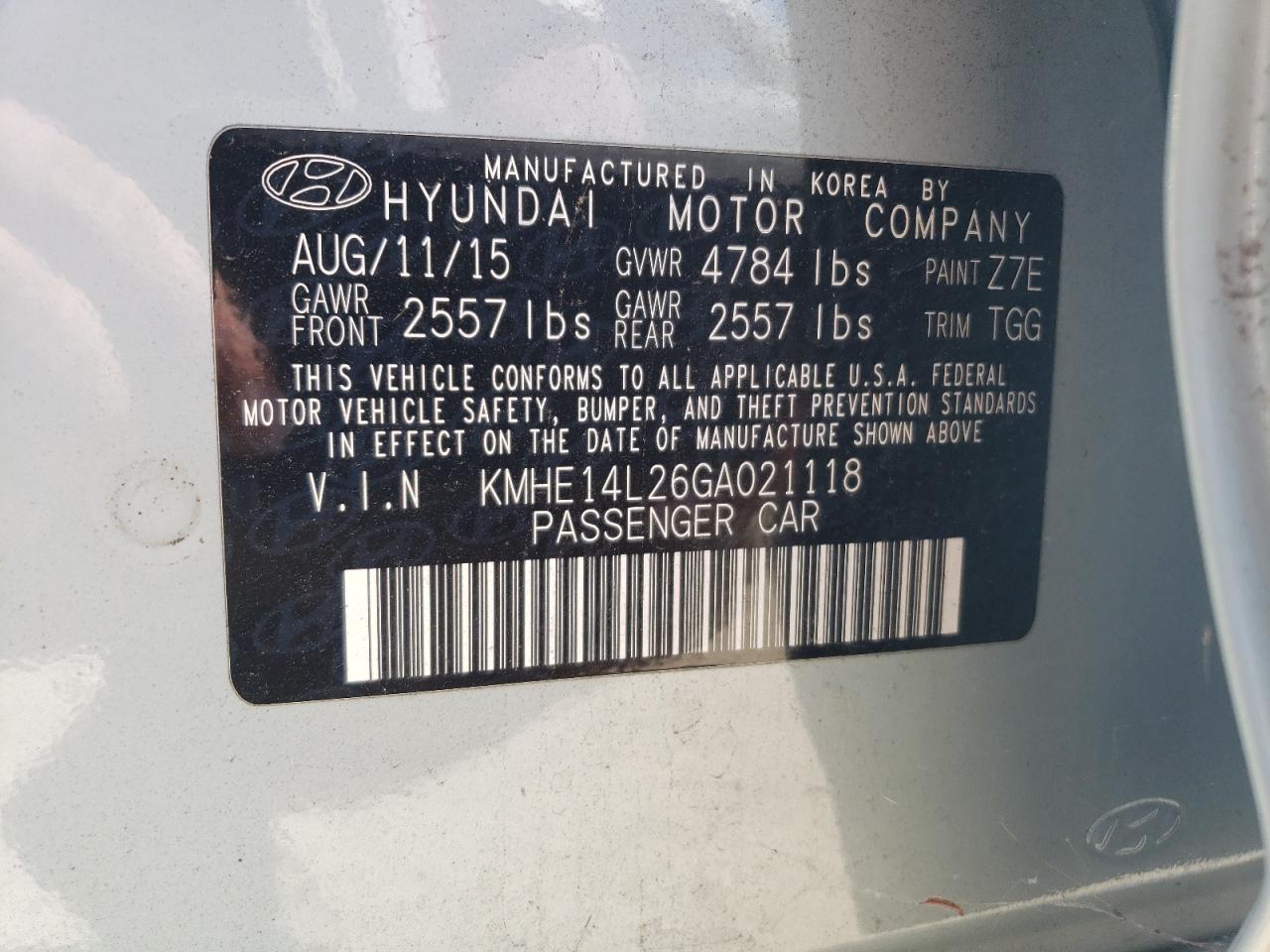 KMHE14L26GA021118 2016 Hyundai Sonata Plug-In Hybrid