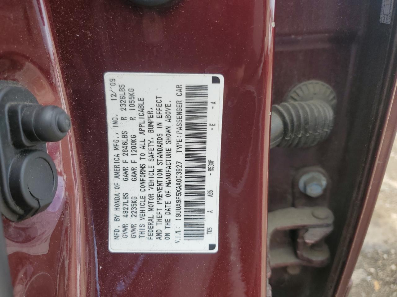 19UUA9F5XAA003927 2010 Acura Tl