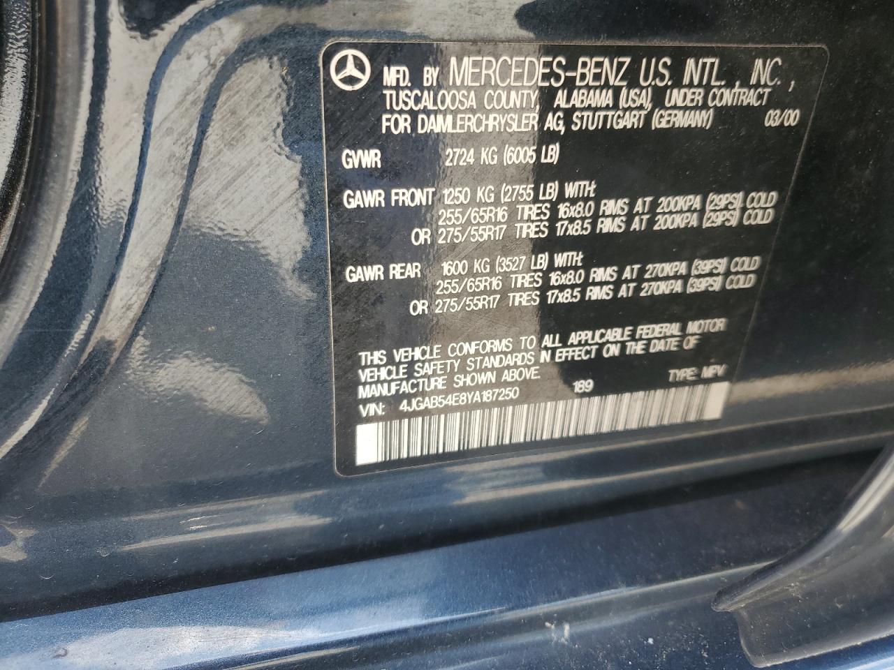 4JGAB54E8YA187250 2000 Mercedes-Benz Ml 320