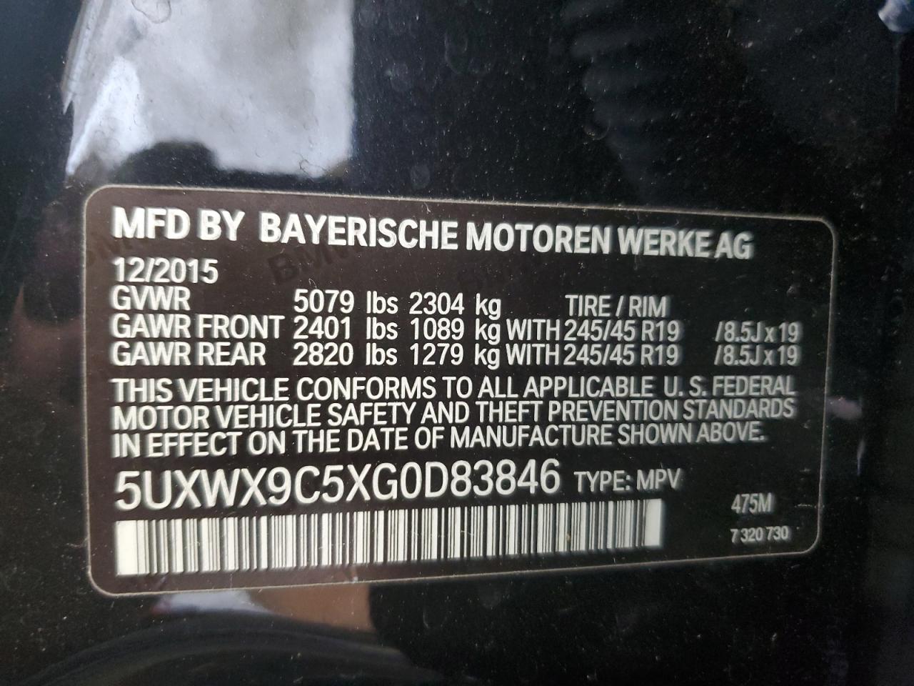 5UXWX9C5XG0D83846 2016 BMW X3 xDrive28I