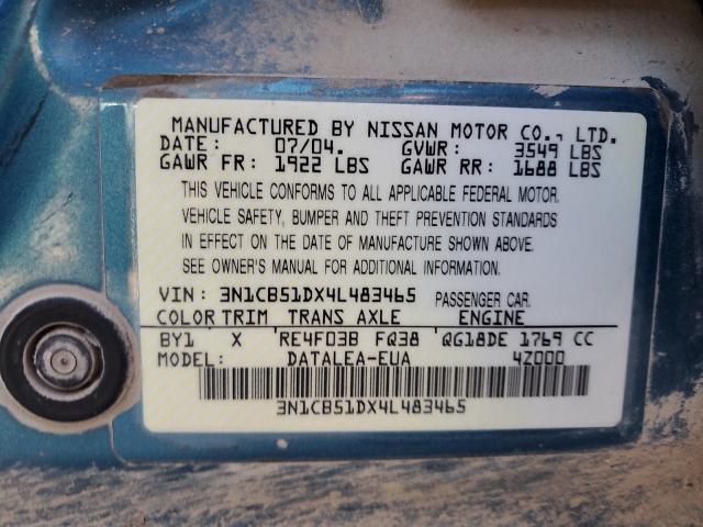 2004 Nissan Sentra 1.8 VIN: 3N1CB51DX4L483465 Lot: 57762474