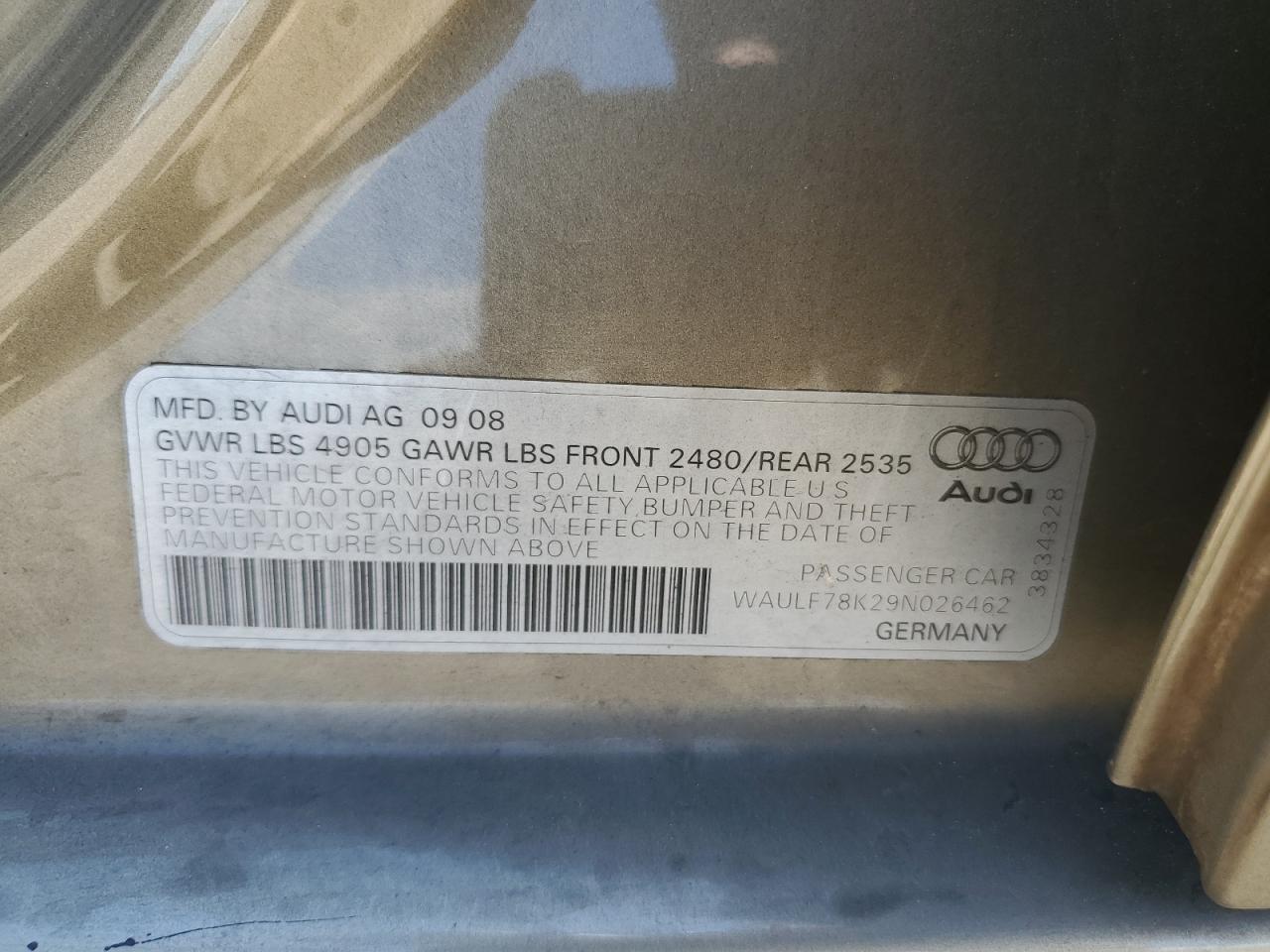 WAULF78K29N026462 2009 Audi A4 2.0T Quattro