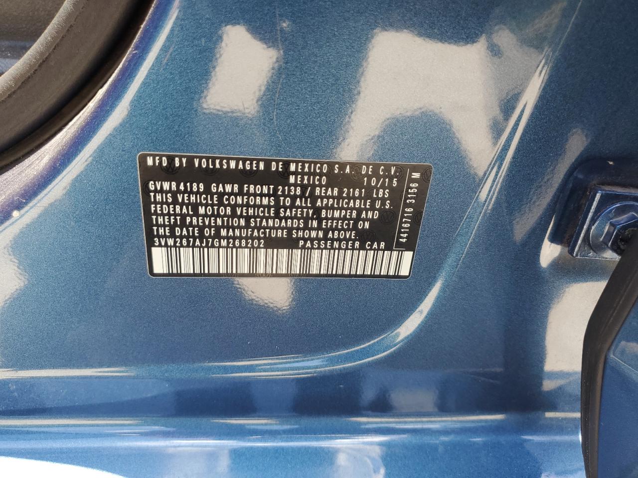 3VW267AJ7GM268202 2016 Volkswagen Jetta S