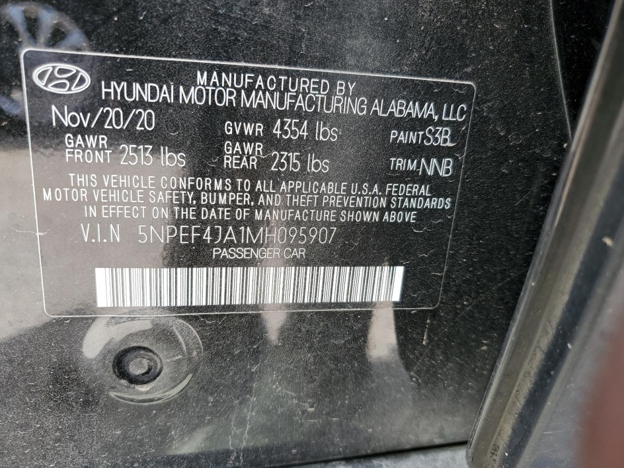 5NPEF4JA1MH095907 2021 Hyundai Sonata Sel
