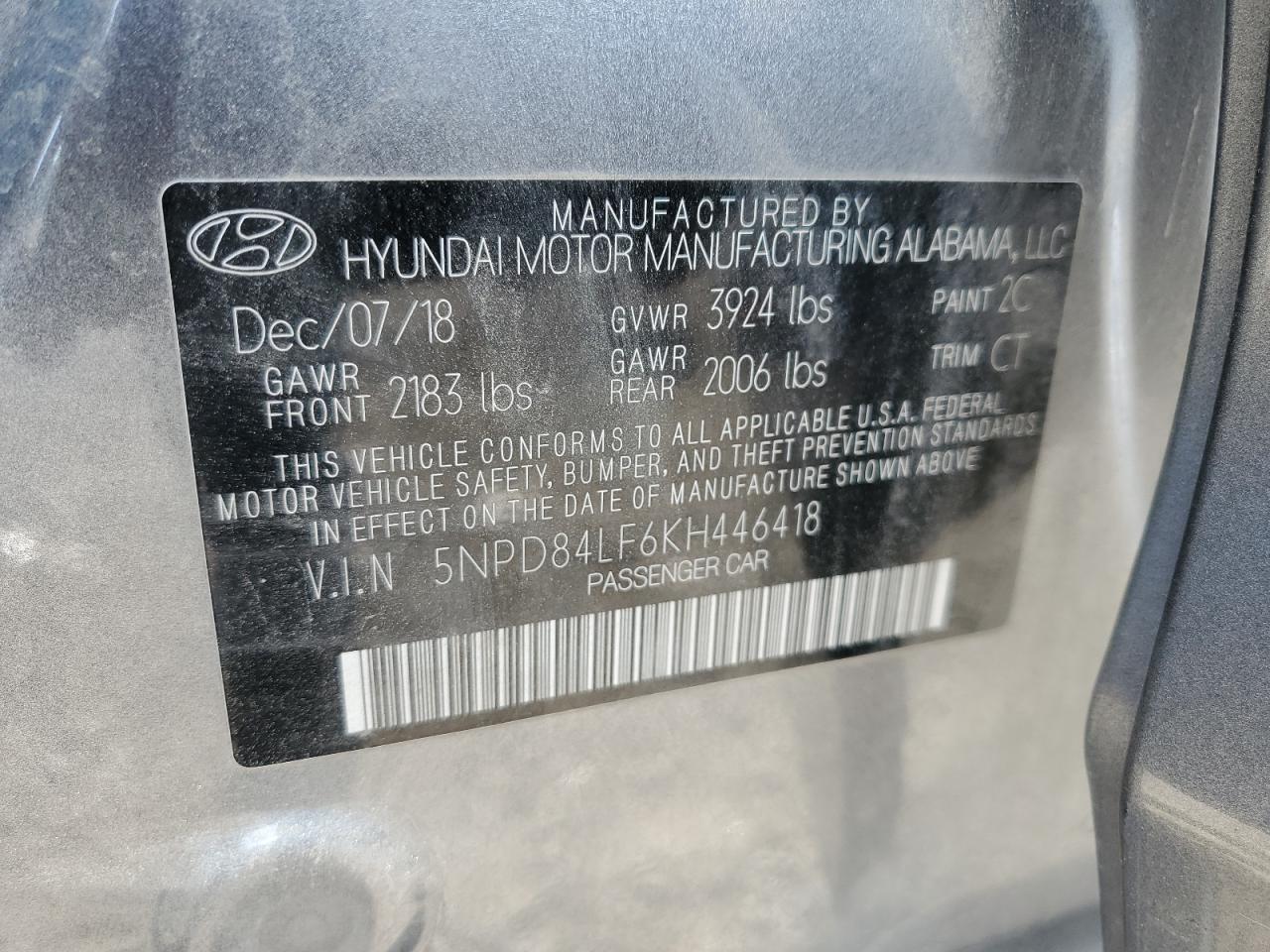 5NPD84LF6KH446418 2019 Hyundai Elantra Sel