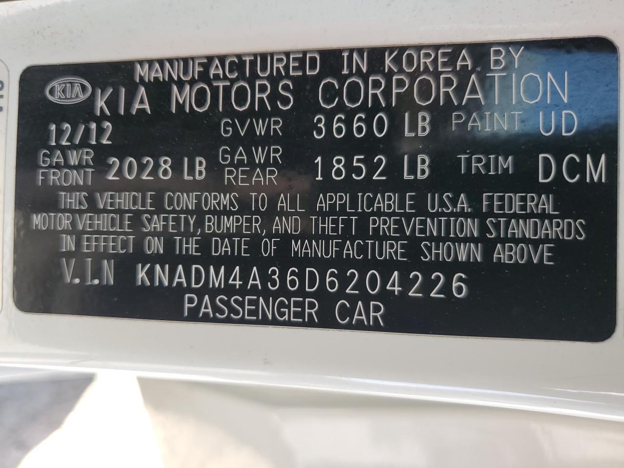 KNADM4A36D6204226 2013 Kia Rio Lx