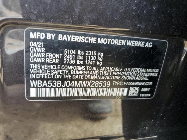 2021 BMW 540 I VIN: WBA53BJ04MWX28539 Lot: 57316484