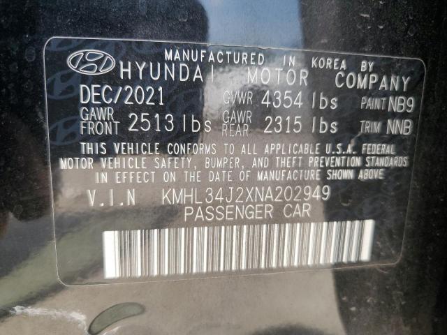 2022 Hyundai Sonata Limited VIN: KMHL34J2XNA202949 Lot: 57130624