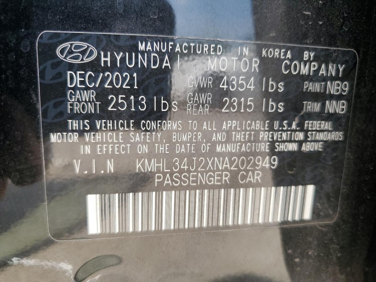 KMHL34J2XNA202949 2022 Hyundai Sonata Limited