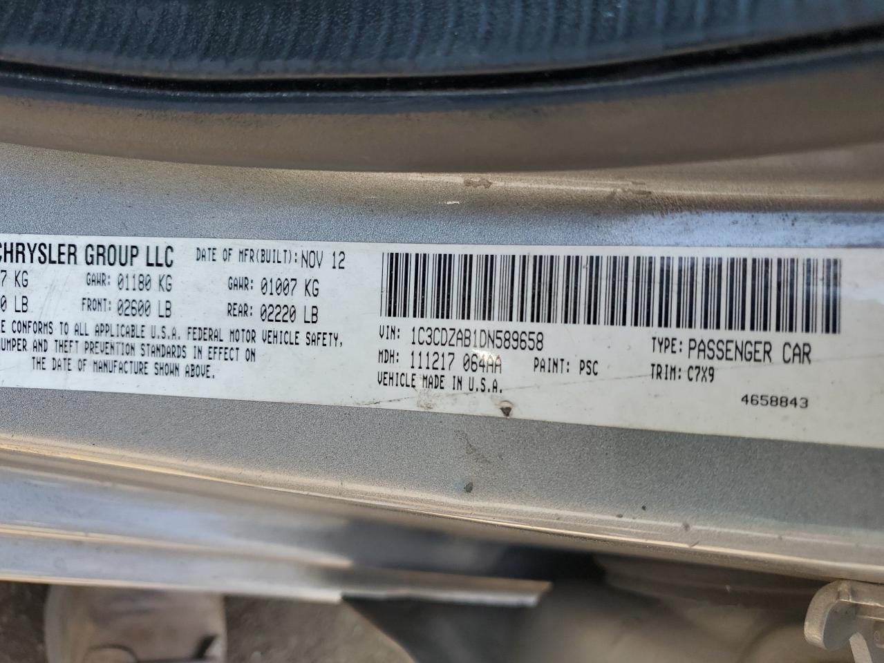 1C3CDZAB1DN589658 2013 Dodge Avenger Se