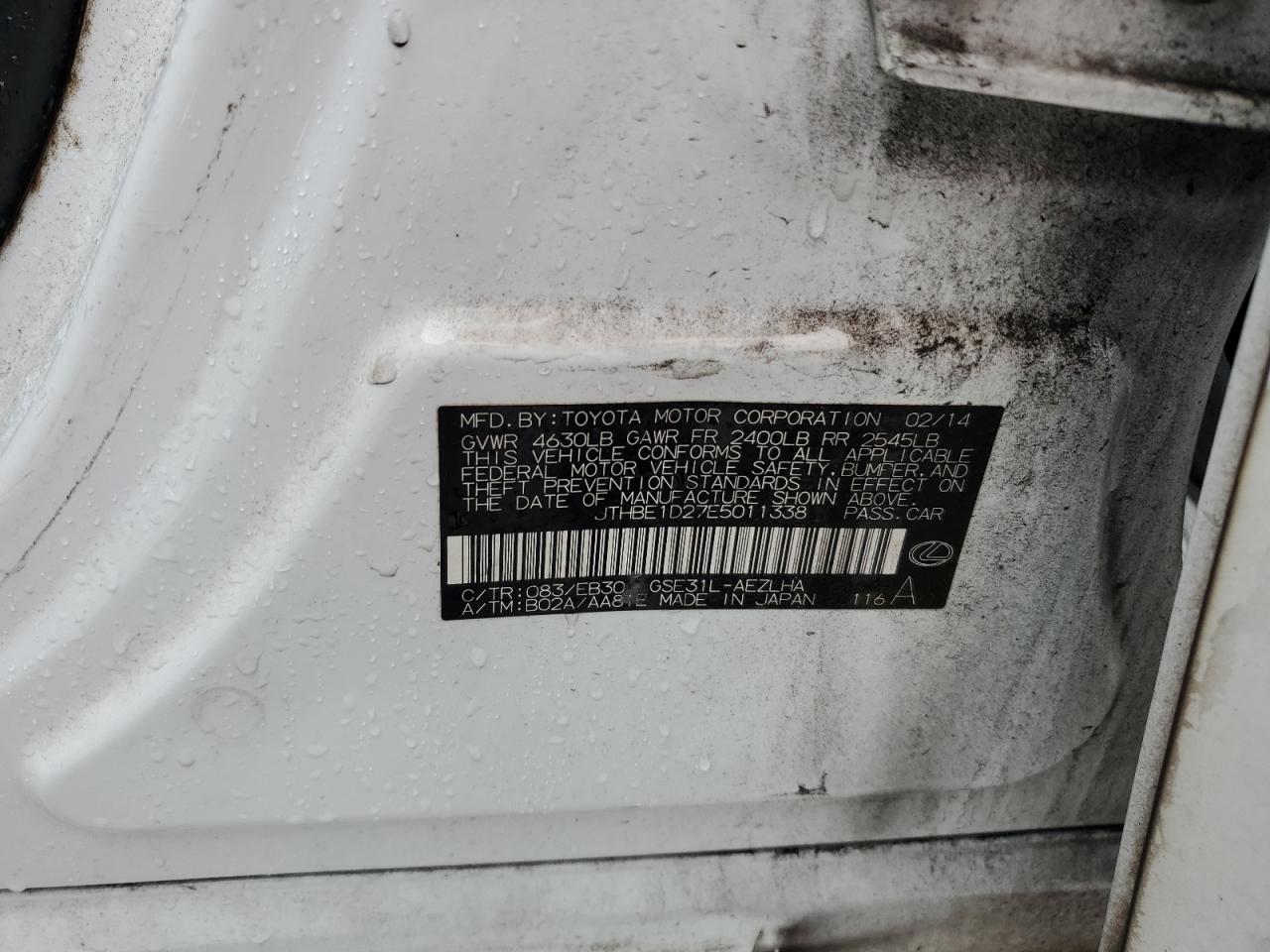 JTHBE1D27E5011338 2014 Lexus Is 350