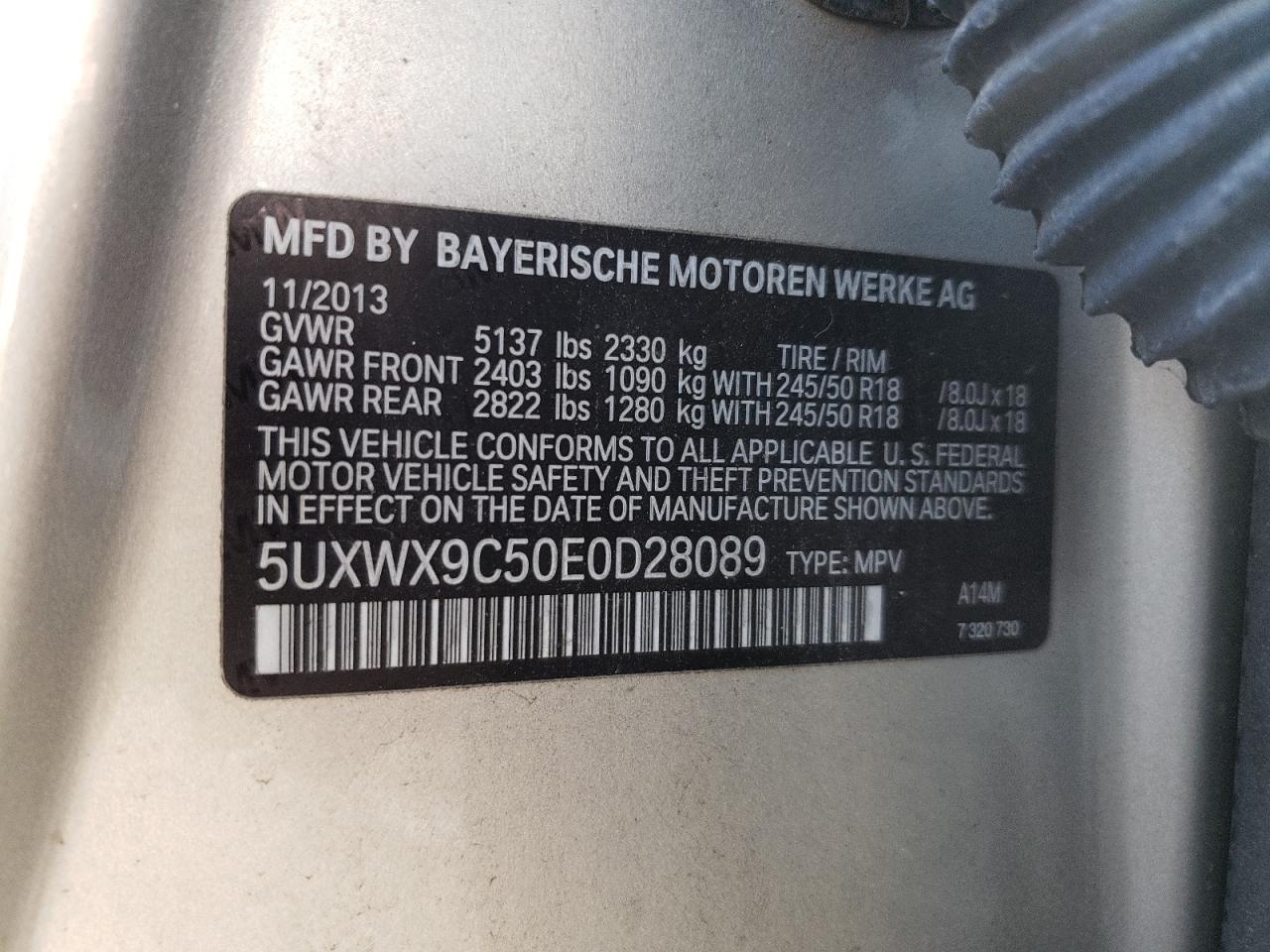 5UXWX9C50E0D28089 2014 BMW X3 xDrive28I