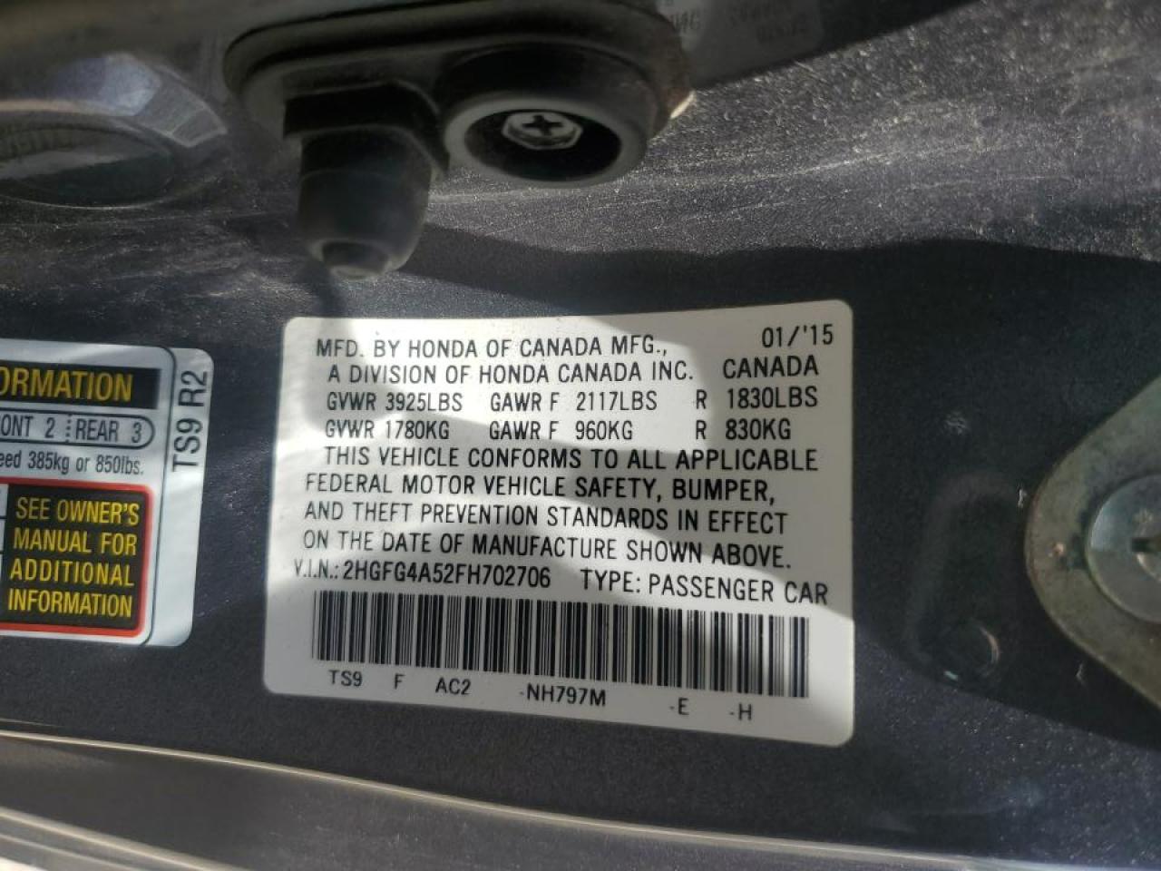 2HGFG4A52FH702706 2015 Honda Civic Si 2HGFG4A52FH702706 2015 Honda Civic Si