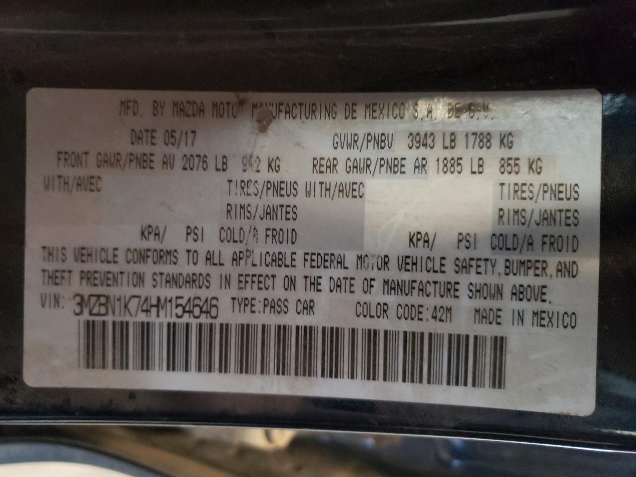 3MZBN1K74HM154646 2017 Mazda 3 Sport