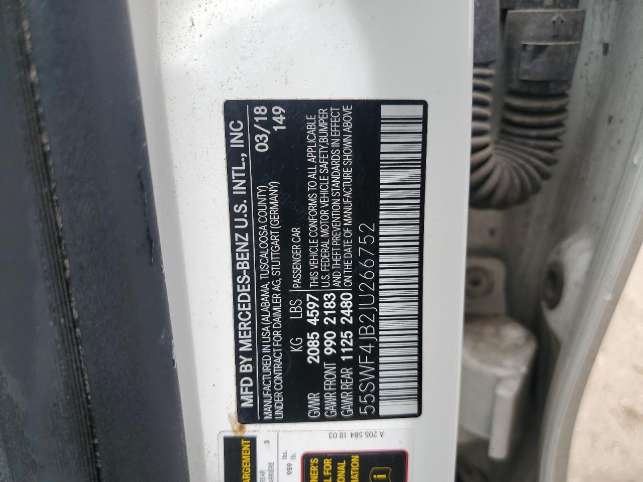 55SWF4JB2JU266752 2018 Mercedes-Benz C 300