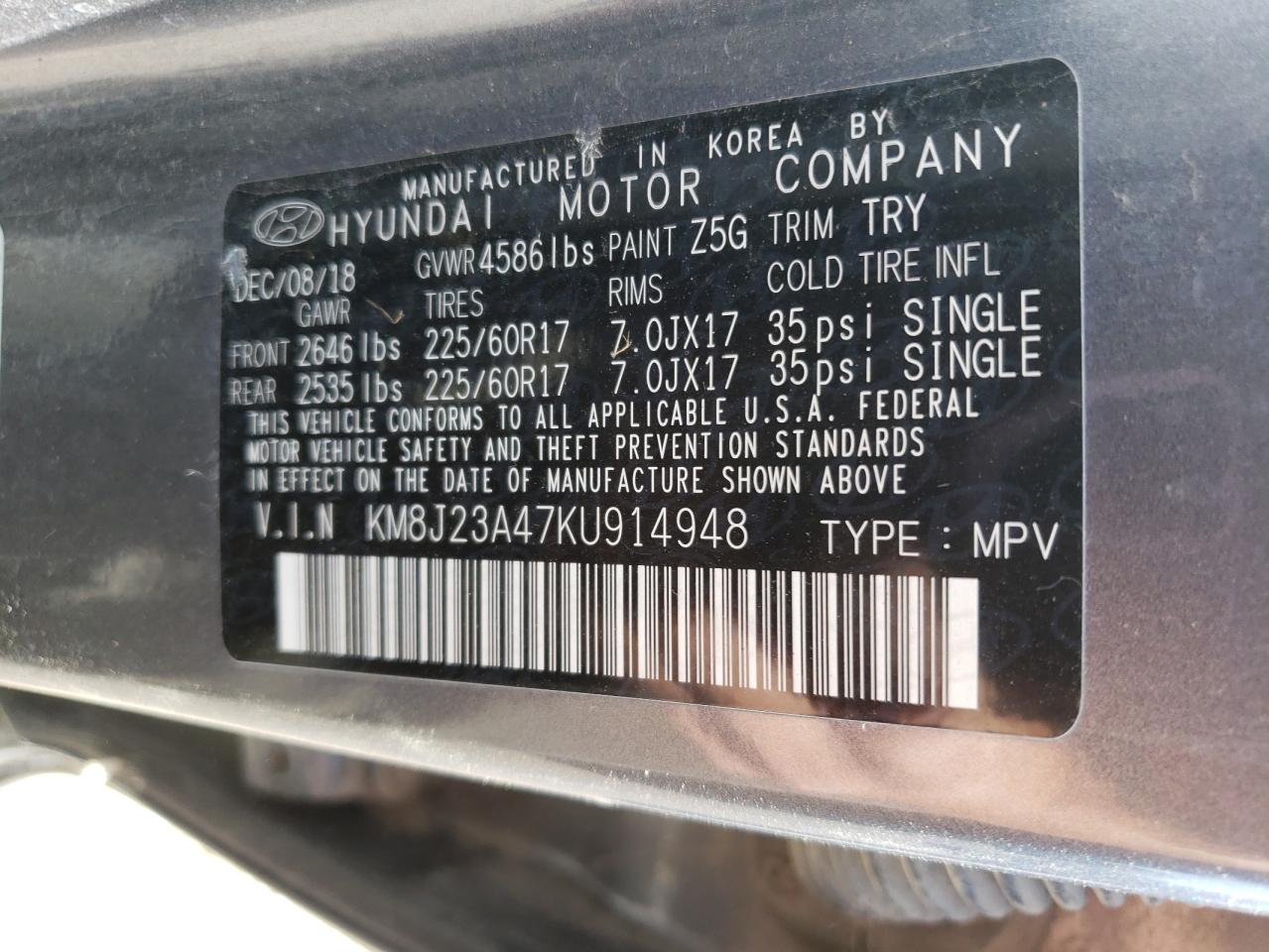 KM8J23A47KU914948 2019 Hyundai Tucson Se