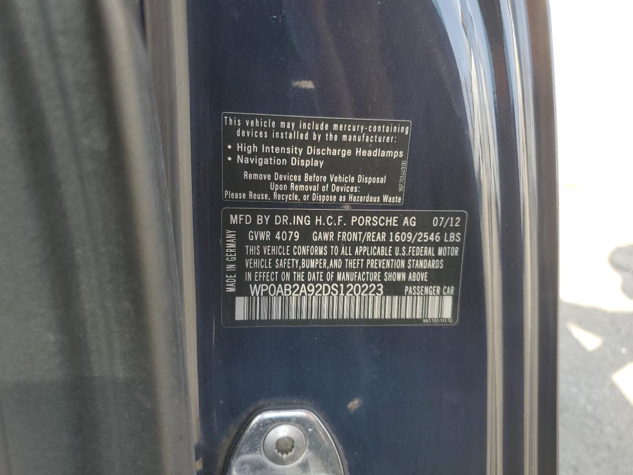 WP0AB2A92DS120223 2013 Porsche 911 Carrera S