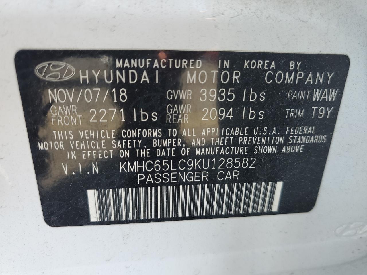 KMHC65LC9KU128582 2019 Hyundai Ioniq Blue