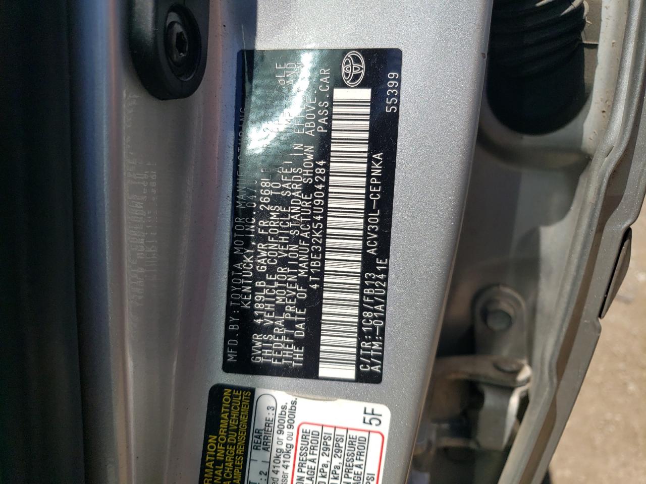 4T1BE32K54U904284 2004 Toyota Camry Le