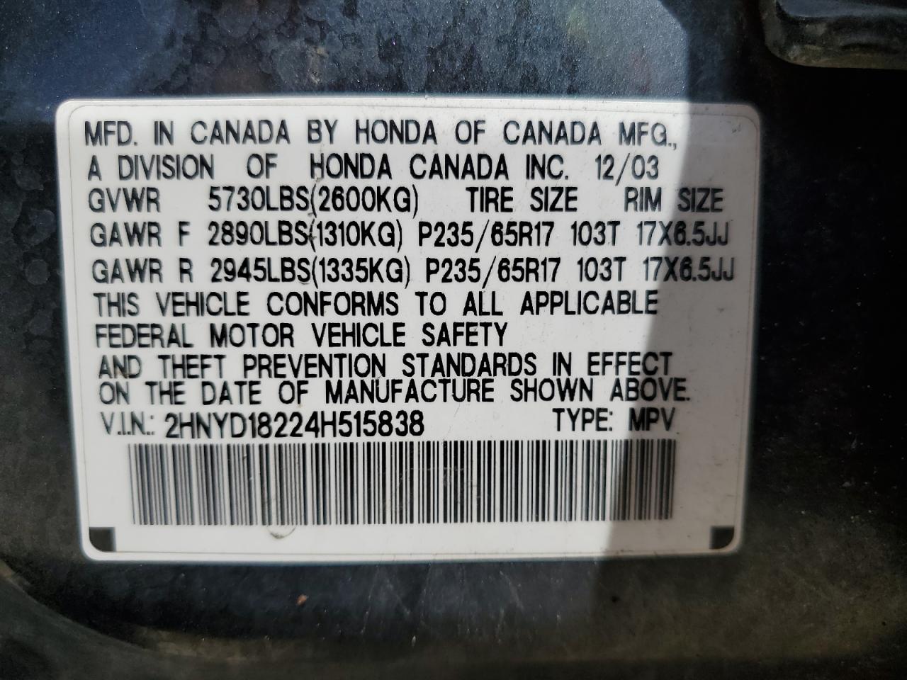 2HNYD18224H515838 2004 Acura Mdx