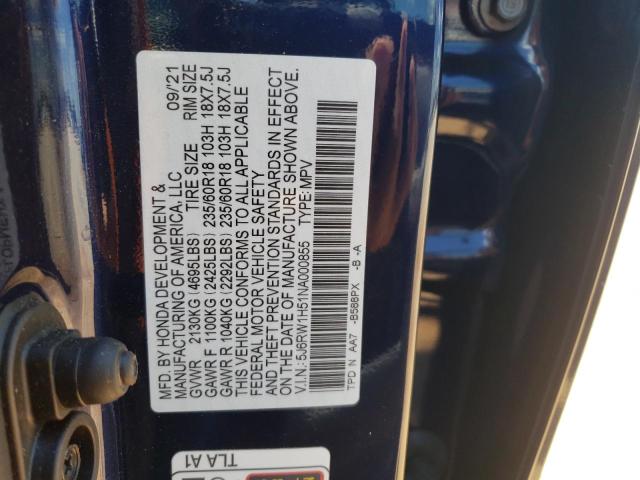 2022 Honda Cr-V Ex VIN: 5J6RW1H51NA000855 Lot: 58257954