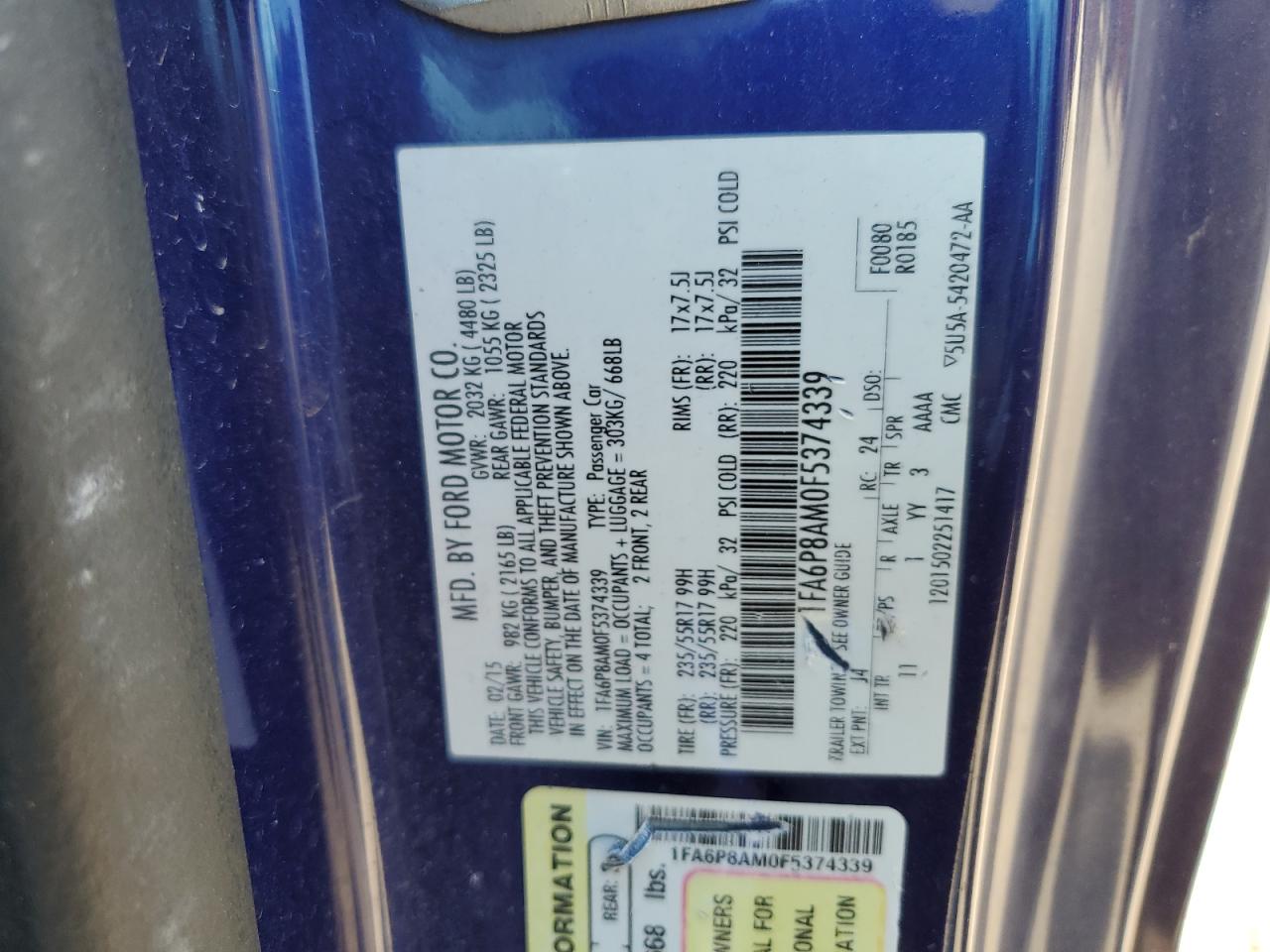 1FA6P8AM0F5374339 2015 Ford Mustang