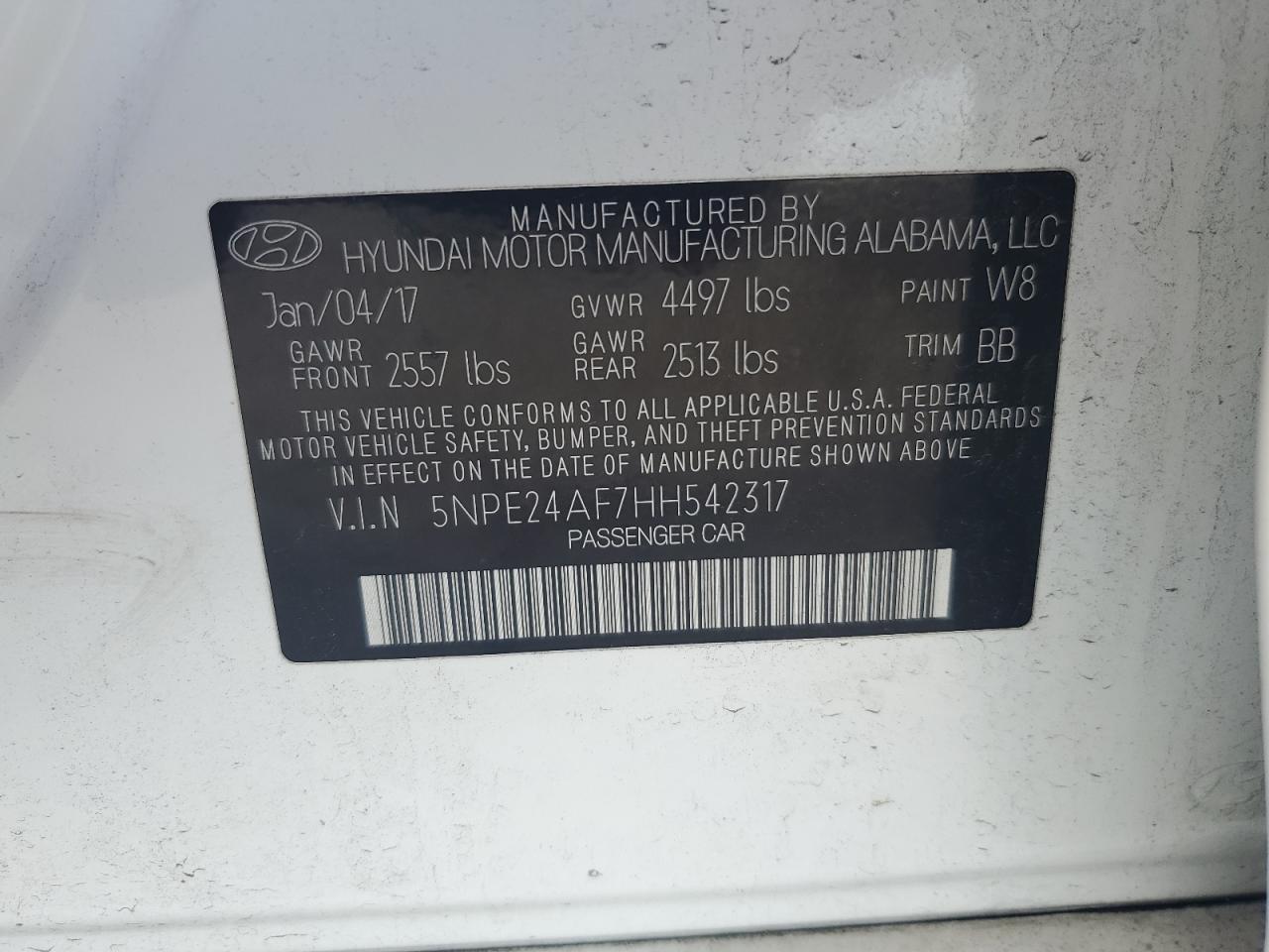 5NPE24AF7HH542317 2017 Hyundai Sonata Se