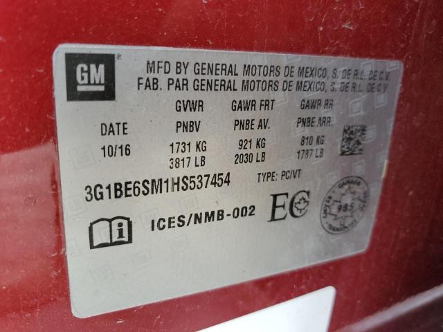 2017 CHEVROLET CRUZE LT - 3G1BE6SM1HS537454