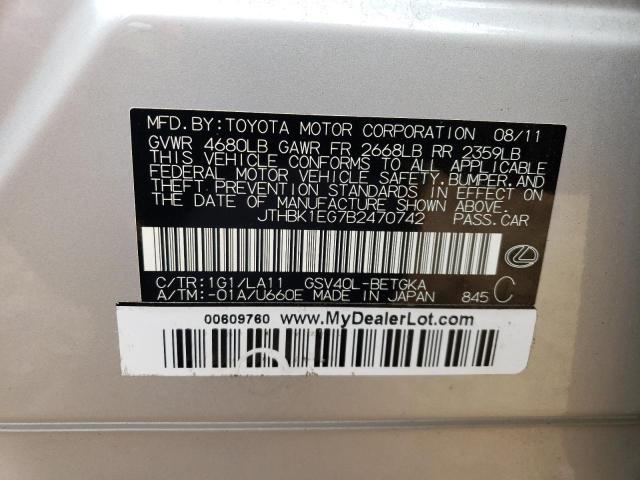 2011 Lexus Es 350 VIN: JTHBK1EG7B2470742 Lot: 58987374