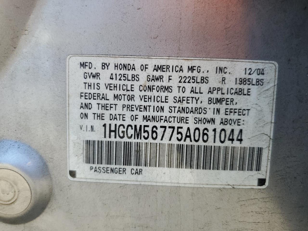 1HGCM56775A061044 2005 Honda Accord Ex