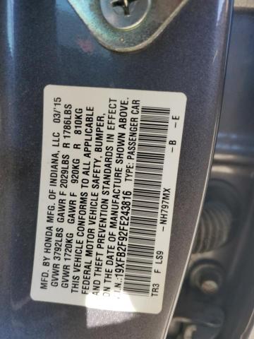 VIN 19XFB2F92FE243816 2015 Honda Civic, Exl no.12