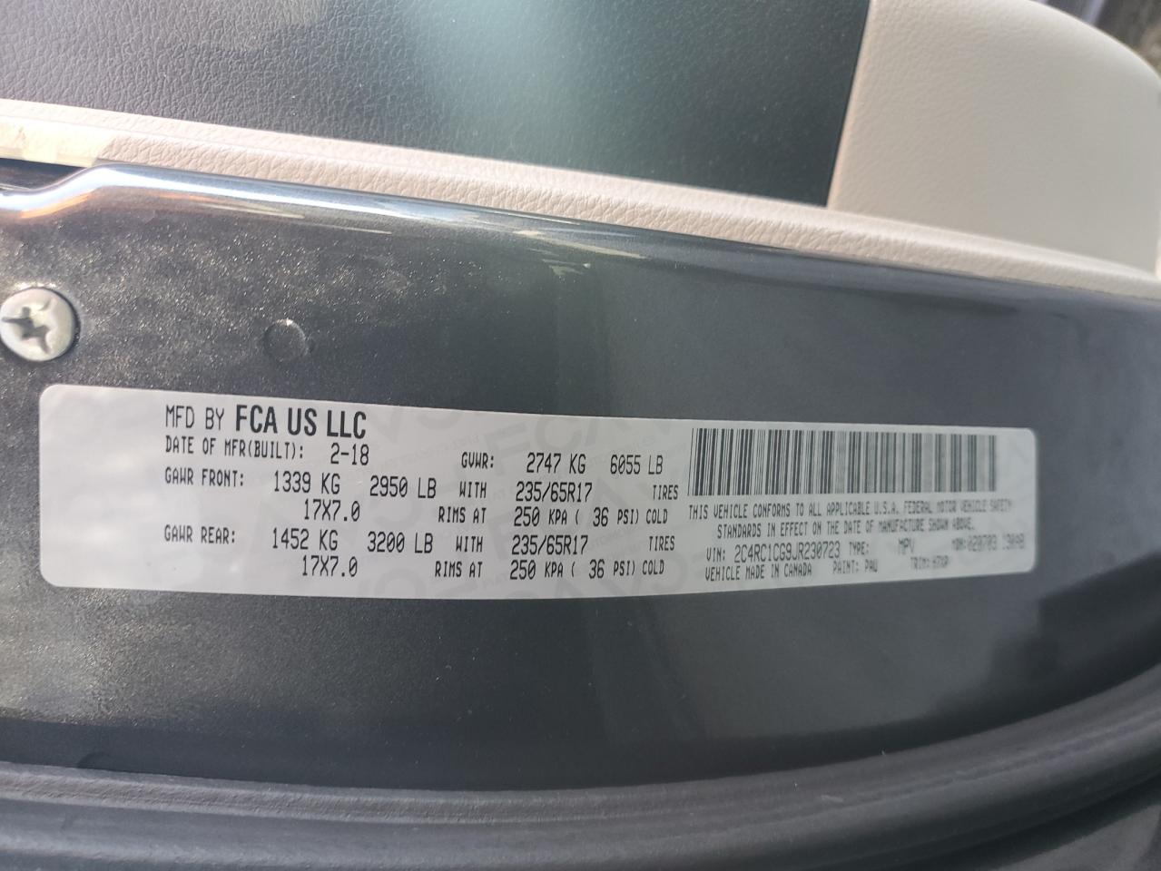 2C4RC1CG9JR230723 2018 Chrysler Pacifica Lx