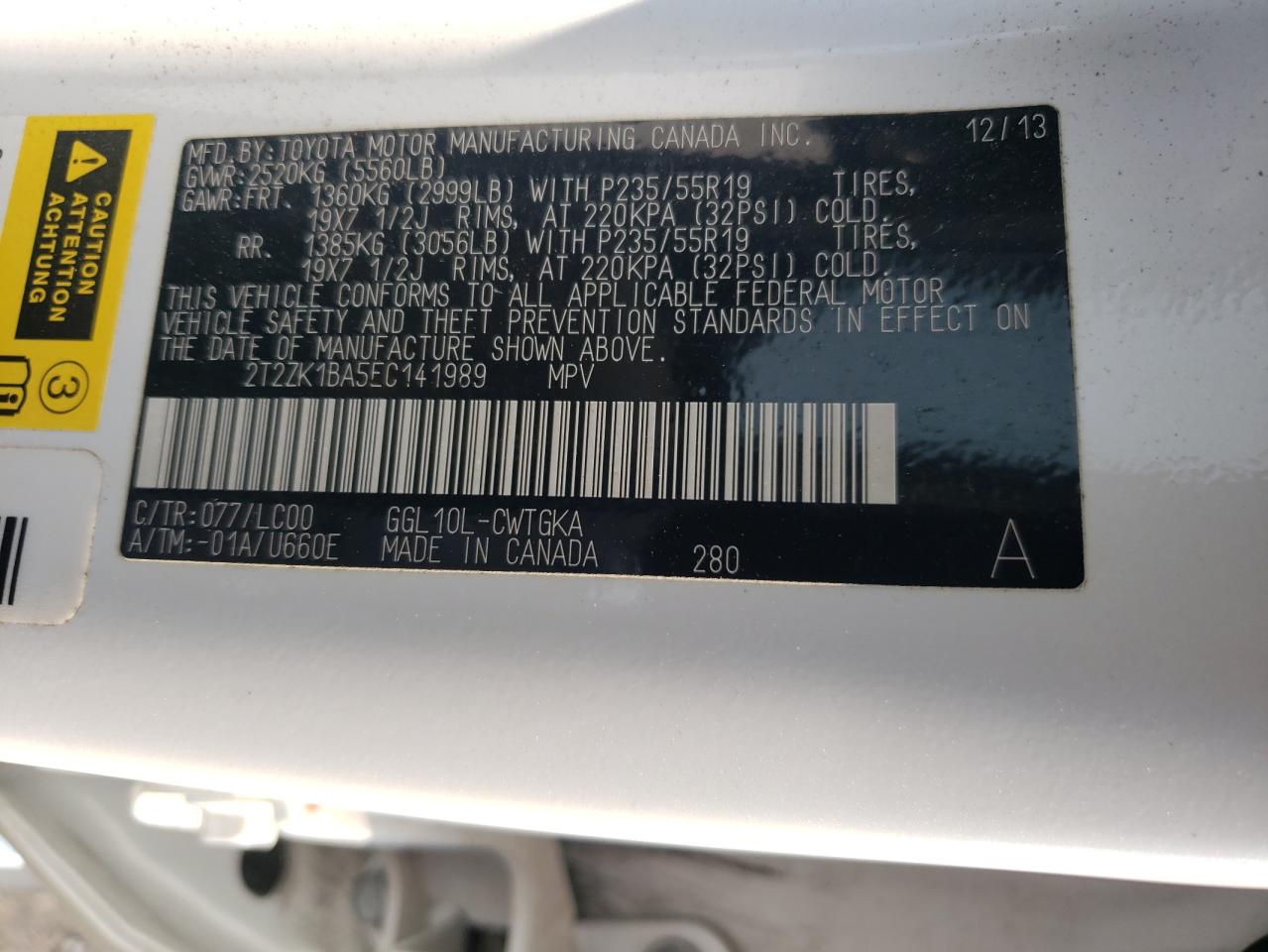 2T2ZK1BA5EC141989 2014 Lexus Rx 350