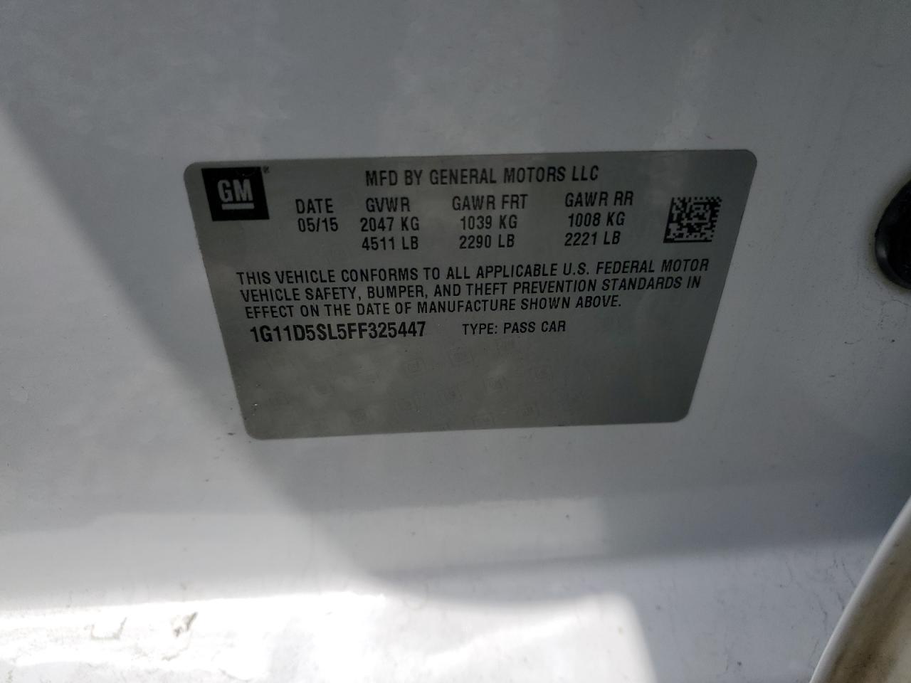 1G11D5SL5FF325447 2015 Chevrolet Malibu 2Lt