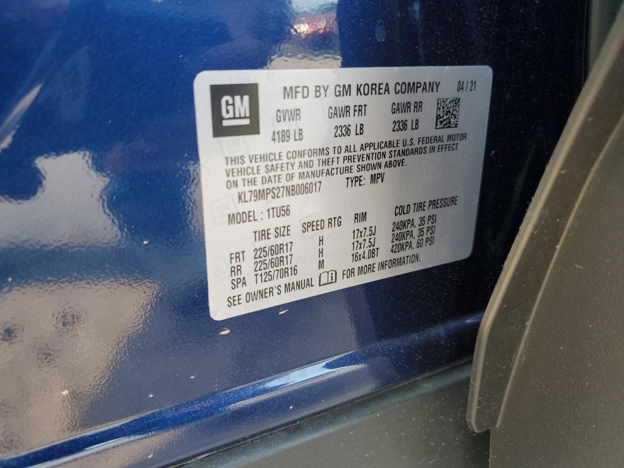 KL79MPS27NB006017 2022 Chevrolet Trailblazer Lt