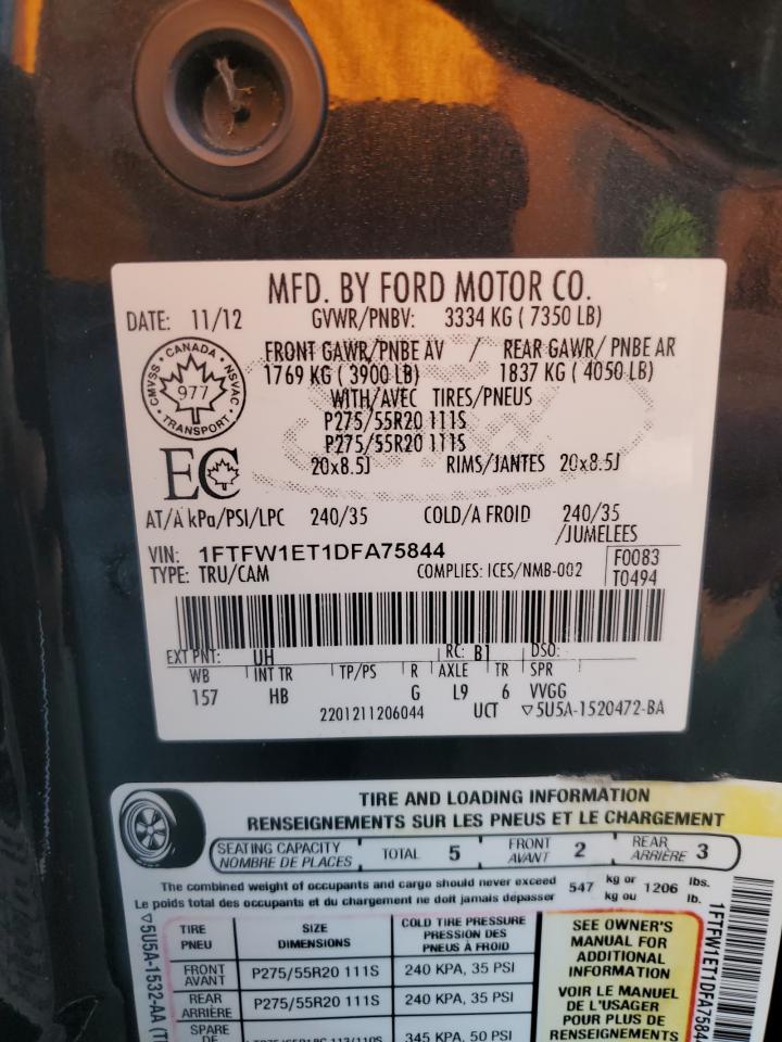 1FTFW1ET1DFA75844 2013 Ford F150 Supercrew