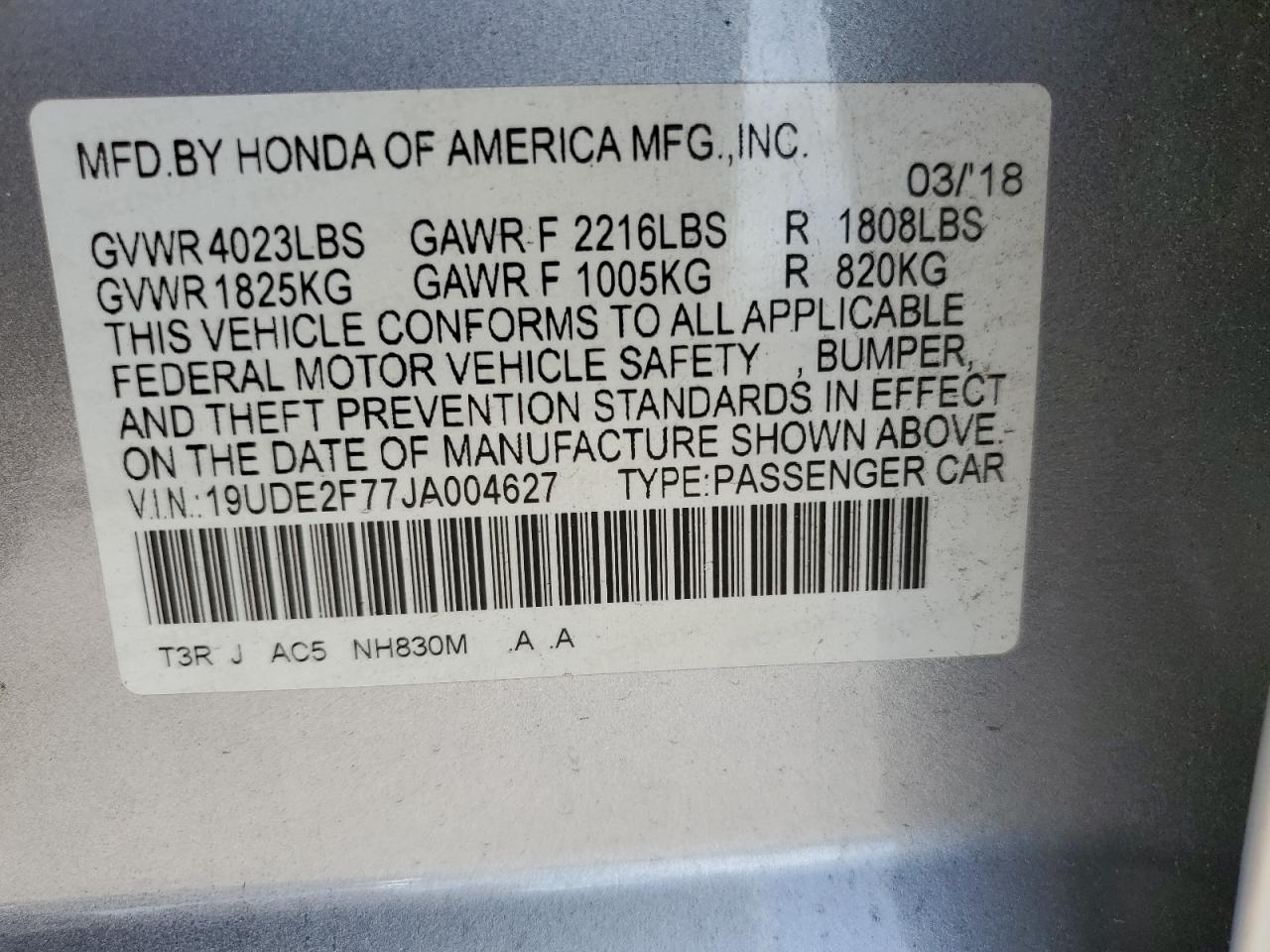 19UDE2F77JA004627 2018 Acura Ilx Premium