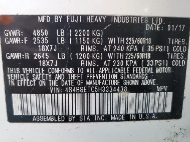 2017 Subaru Outback Touring VIN: 4S4BSETC5H3334438 Lot: 57468234