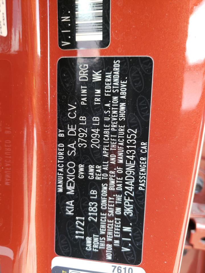 3KPF24AD9NE431352 2022 Kia Forte Fe