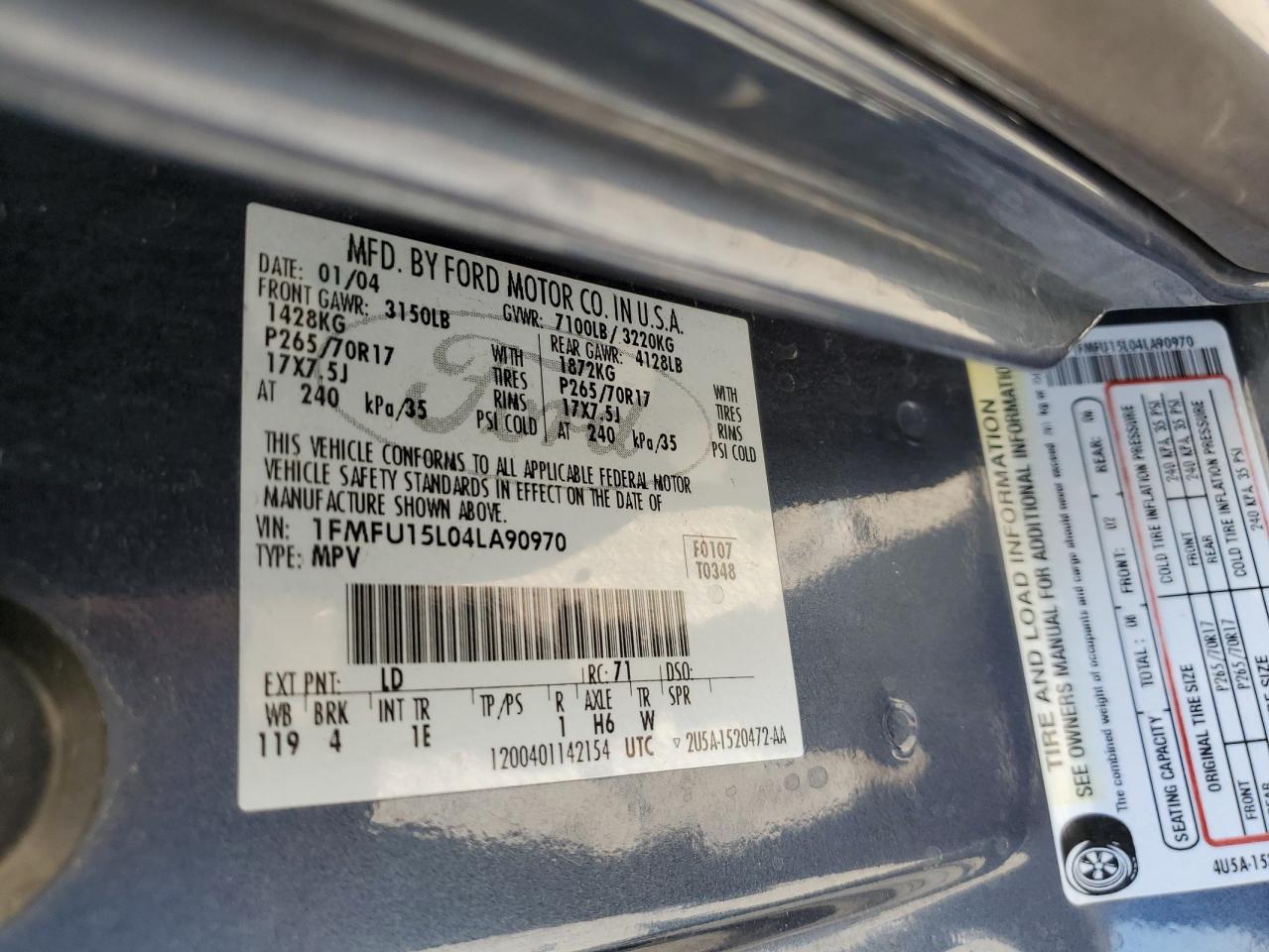 1FMFU15L04LA90970 2004 Ford Expedition Xlt