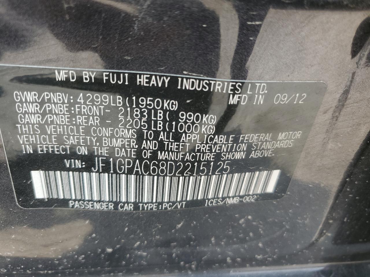 JF1GPAC68D2215125 2013 Subaru Impreza Premium