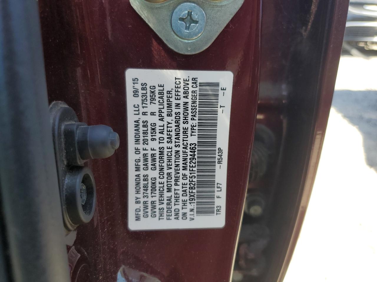 19XFB2F51FE294463 2015 Honda Civic Lx 19XFB2F51FE294463 2015 Honda Civic Lx