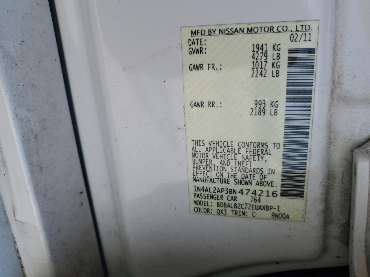 1N4AL2AP3BN474216 2011 Nissan Altima Base