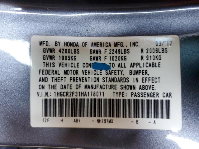 1HGCR2F31HA178071 2017 HONDA ACCORD - Image 12