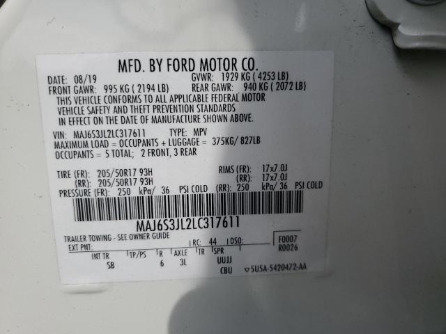 2020 Ford Ecosport Ses VIN: MAJ6S3JL2LC317611 Lot: 59035684